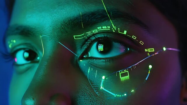 Futuristic Face with Neon Circuitry Overlay