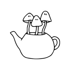 cute fungi and teapot doodle