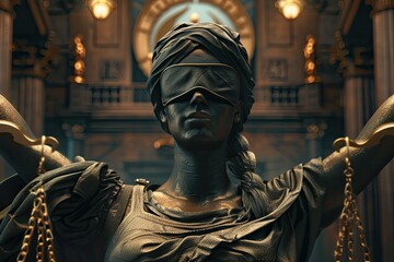 Detailed Color Image of Blind Justice Lawyer Holding Scales, Concept of Fairness