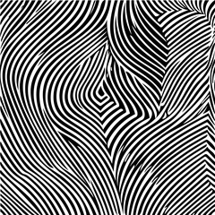 Bending stripes pattern, warped geometric illusion, black and white vector