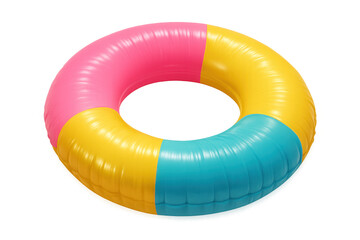 Vibrant inflatable ring with pink, yellow, and blue sections isolated on a transparent background, perfect for summer-themed designs