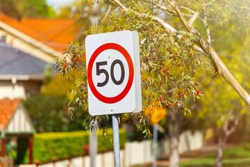 Fifty speed limit sign in suburban Sydney