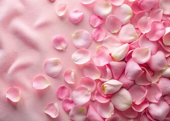 Obraz premium Blushing rose petals scattered on a soft pink velvet background