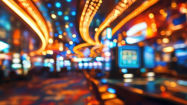 Blurred motion of electric light at a Las Vegas casino in a vibrant atmosphere