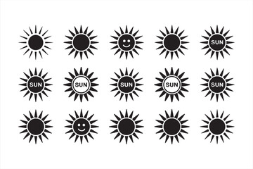 Bold and Simple Sun Symbols with Rays and Lettering – Vector Design Pack