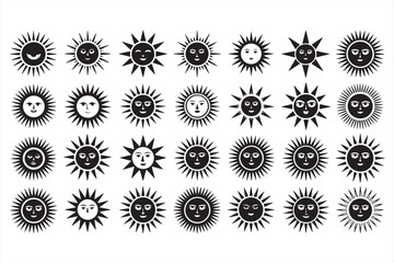 Stylized Faces of the Sun and Moon – Minimalist Celestial Vector Icons