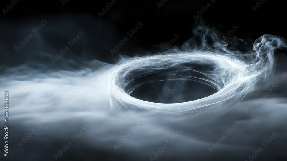 Poster A captivating swirl of smoke forms a circular shape, creating a mystical and ethereal atmosphere in a dark background.