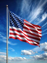 Elegant American flag with stars and stripes waving high in the air