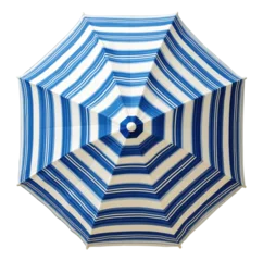 Fotobehang Top view of a striped blue and white beach umbrella isolated on transparent background © PixMarket