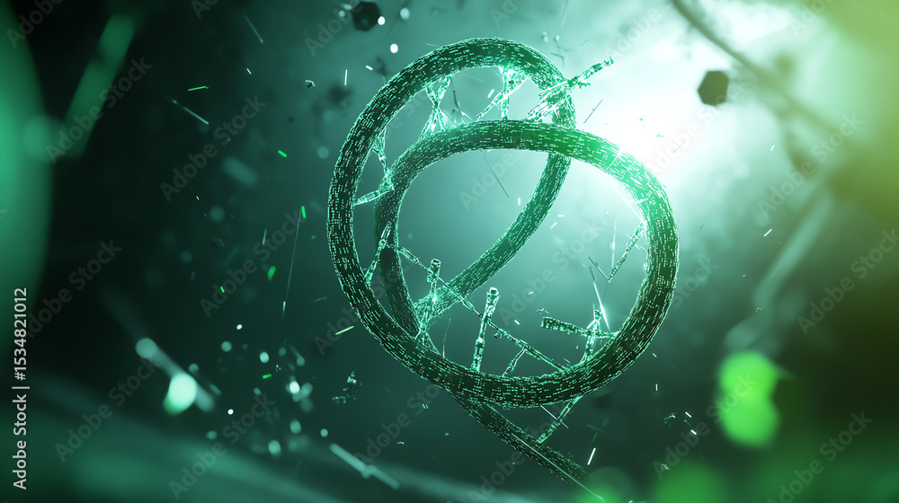 Poster a futuristic green wireframe design featuring intertwined loops, representing innovation and connect