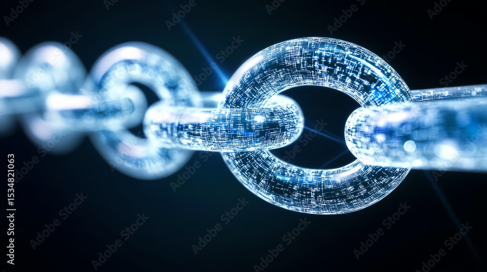 Poster A futuristic view of a digital chain link representing connectivity and innovation in technology and blockchain.