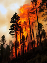 Forest fire, trees on fire, wildfire