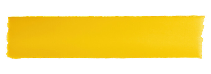 Bright yellow paper ribbon or tape strip with torn rough edges isolated on transparent background