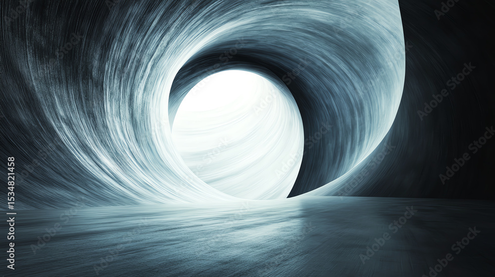 Poster a mesmerizing abstract representation of a swirling vortex leading to a bright orb, symbolizing expl