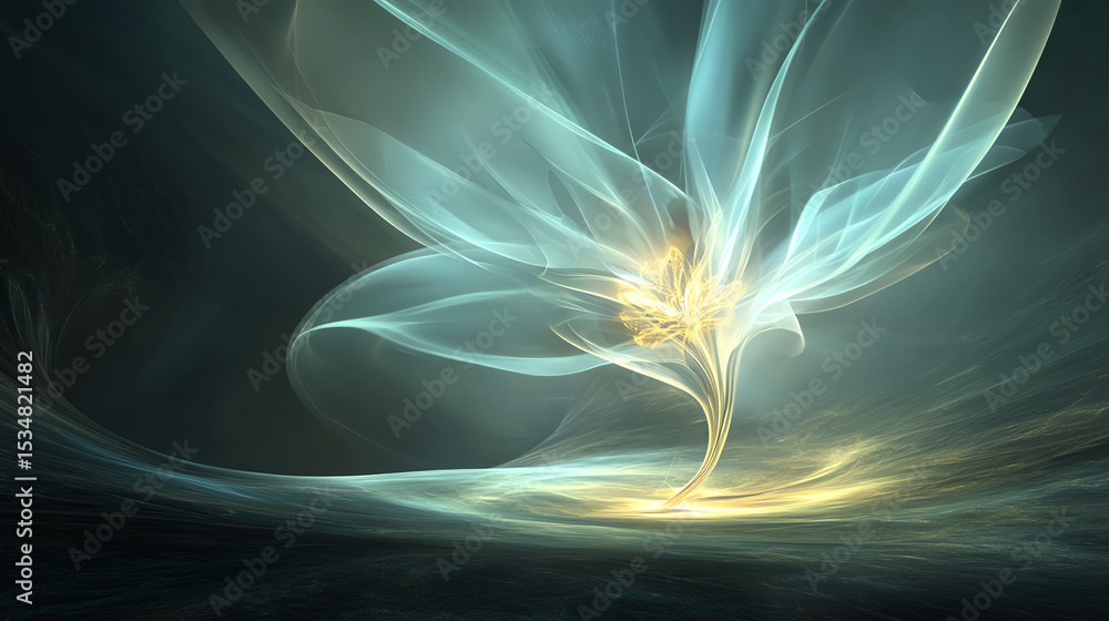 Poster A mesmerizing abstract representation of light and movement, showcasing soft curves and vibrant colors that evoke creativity and inspiration.