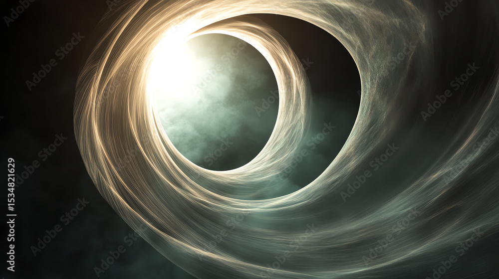 Poster a mesmerizing swirl of light and fog, creating an ethereal atmosphere of mystery and wonder in a cos