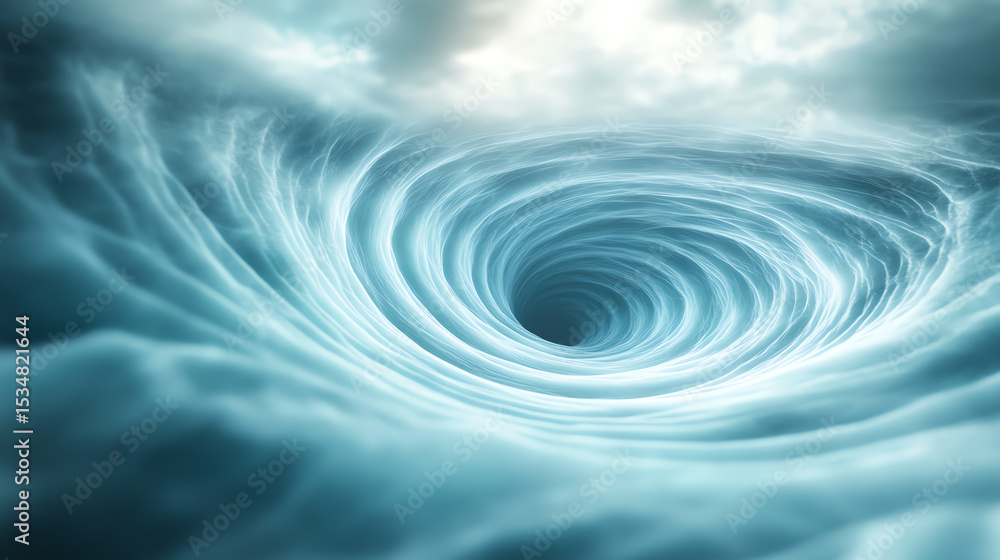 Poster a mesmerizing swirling vortex of clouds and water, depicting the beauty and power of nature in an ab