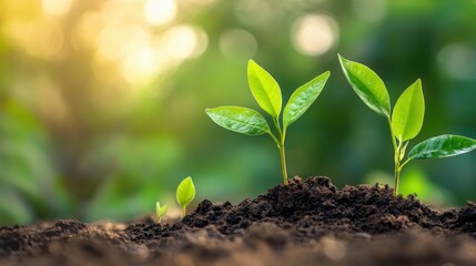 Young plants emerging from the soil, representing hope for the environment and green growth on World Environment Day,