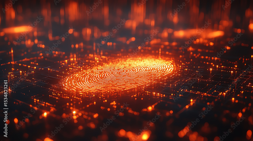 Poster A stunning visual of a glowing digital landscape with intricate patterns and warm colors, representing advanced technology and innovation.