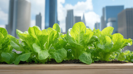 A vibrant display of fresh lettuce thriving in an urban garden, capturing the essence of sustainable living and healthy eating.