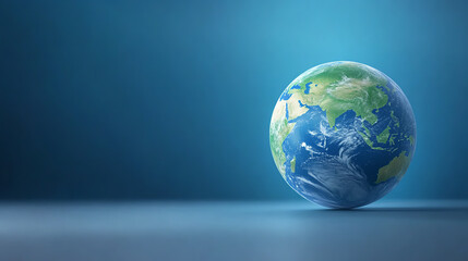 Fototapeta premium A vibrant globe showcasing the Earth, highlighting its oceans and continents against a serene blue background.