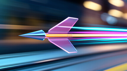 A vibrant paper airplane concept flying swiftly, illustrating speed and innovation in technology with colorful trails.