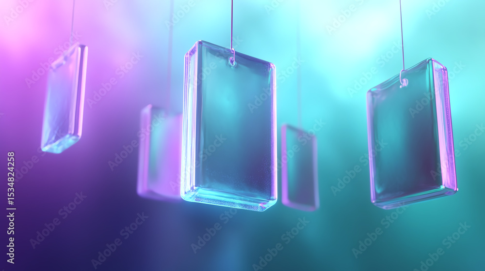 Aufkleber Abstract glowing glass panels suspended in a colorful, ethereal atmosphere, creating an artistic and modern design element.