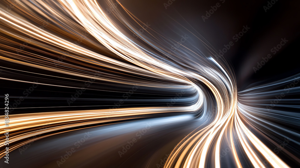 Aufkleber Abstract light trails illustrate the dynamic movement of technology through a dark space, creating a sense of speed and innovation.