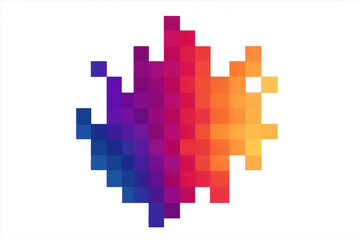 Pixel art gradient blending electric blue hues into warm orange tones, transparent backdrop enabling seamless digital integration