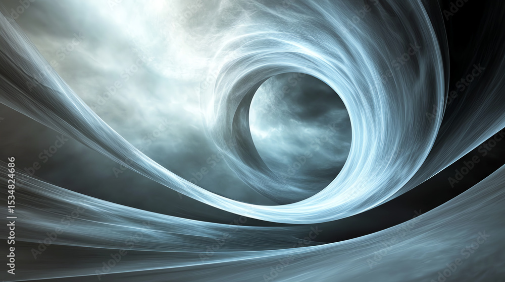 Poster An abstract representation of a swirling vortex, showcasing dynamic movement and ethereal light, perfect for science and art themes.