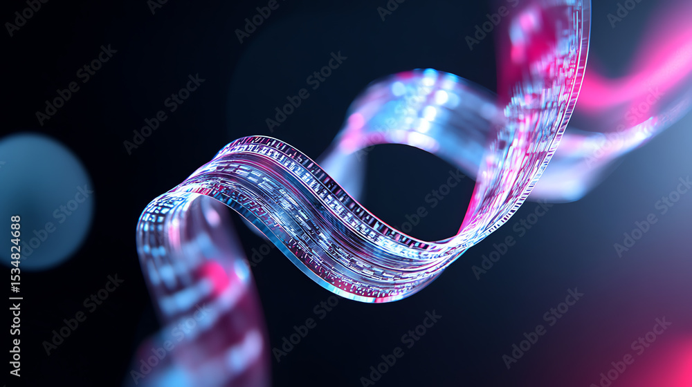 Poster an abstract representation of colorful digital waves flowing elegantly against a dark background, il