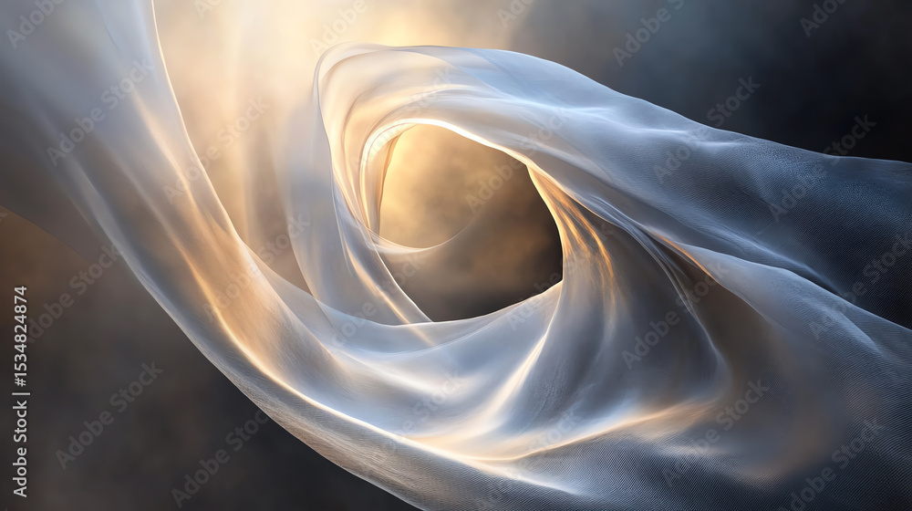 Poster An ethereal swirl of soft fabric blending into light, creating a dreamy and calming atmosphere for artistic expression.