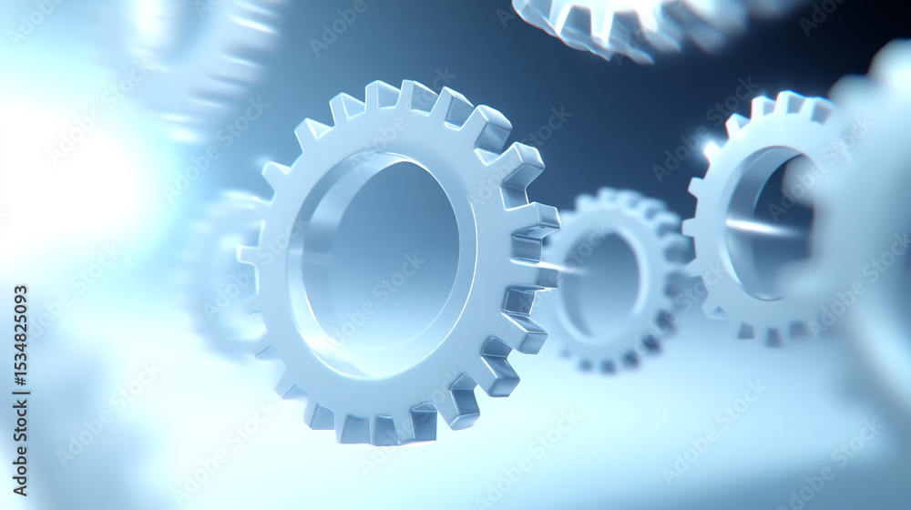 Aufkleber close-up of interconnected gears representing machinery and industry, showcasing modern technology a