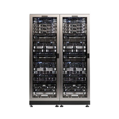 Technical Server Rack with Equipment Realistic Render on Transparent Background

