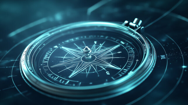Close-up of a futuristic compass, symbolizing guidance and navigation in a digital age with sleek design and glowing elements.