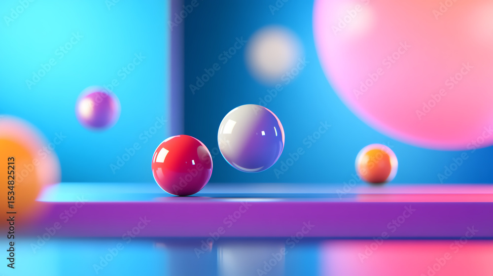 Poster colorful abstract spheres in motion against a vibrant background, creating a sense of energy and cre