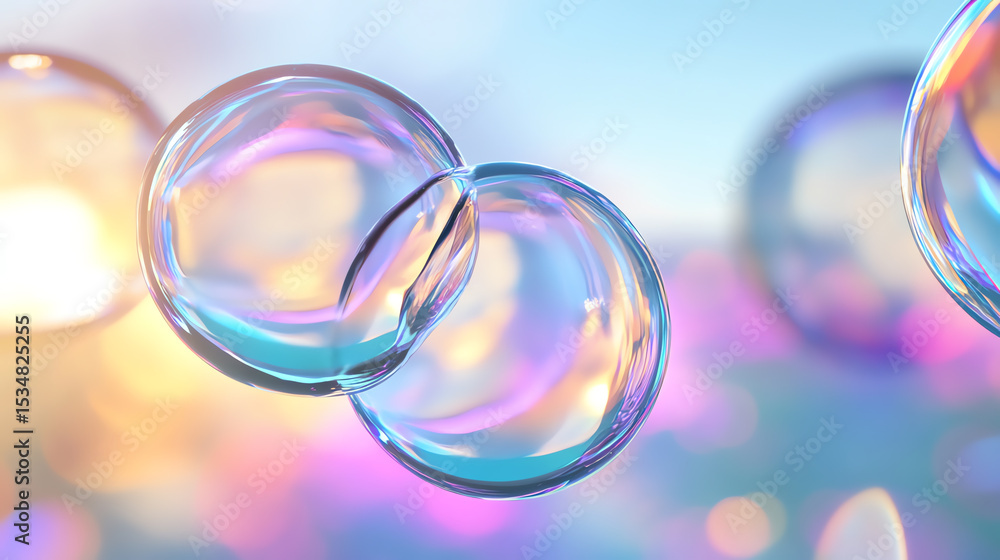 Poster colorful soap bubbles floating in the air, reflecting light and creating a dreamy atmosphere. perfec