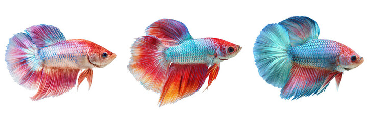 Set of Betta fish isolated on a transparent background