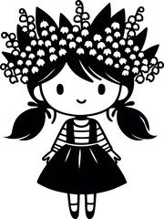 Young girl adorned with a natural crown crafted from fragrant Lily of the Valley blooms
