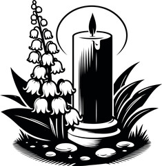 Candlelight tribute with delicate Lily of the Valley creating a calm memorial setting