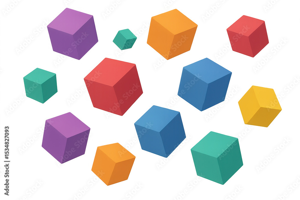 Aufkleber Multicolored cubic blocks hovering weightlessly, generating geometric abstract pattern with dimensional depth and visual dynamism