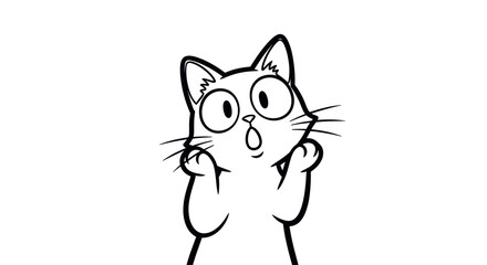 Surprised Cat with Wide Eyes and Raised Paws Expressing Shock and Curiosity in Minimalistic Style