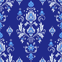 Luxury blue vector seamless pattern. Ornament, Traditional, Ethnic, Arabic, Turkish, Indian motifs. Great for fabric and textile, wallpaper, packaging design or any desired idea.