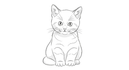 Obraz premium Cute Cartoon Cat Illustration in Black and White with Prominent Features and Simple Design