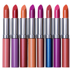 Vibrant Collection of Lipsticks in Various Shades for Fashion Lovers, isolated on transparent background.
