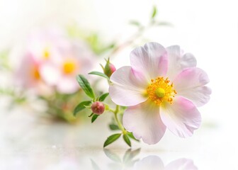 Fototapeta premium delicate rock rose flower isolated on white background with soft focus and pastel colors