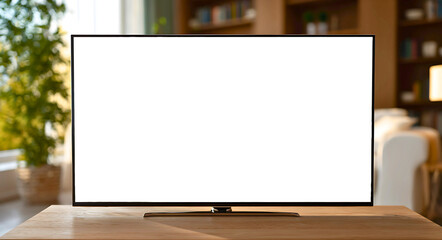 A close-up of a white or transparent skin smart TV with a reflection of a cozy home interior in the screen, perfect for tech product displays.