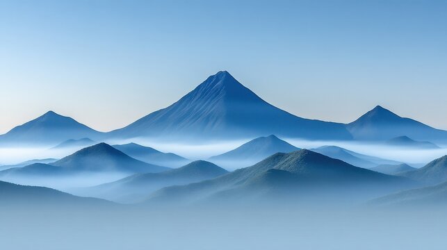 Misty Mountain Landscape Peak Digital Art Pixelated Gradient Background