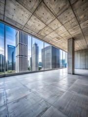 Cratered concrete surface in sleek modern skyscraper