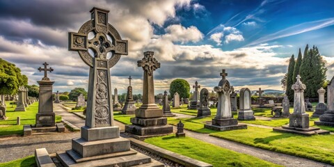 Ancient Celtic Cross monument in Glasnevin Cemetery